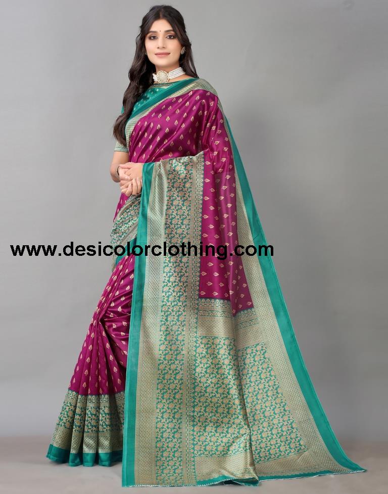 Wine Printed Silk Saree
