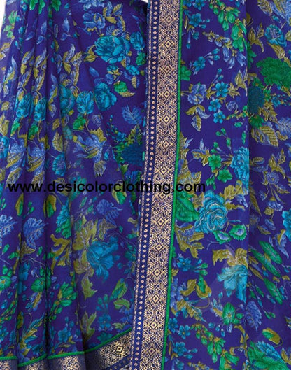 Royal Blue Printed Chiffon Saree | 1976S511