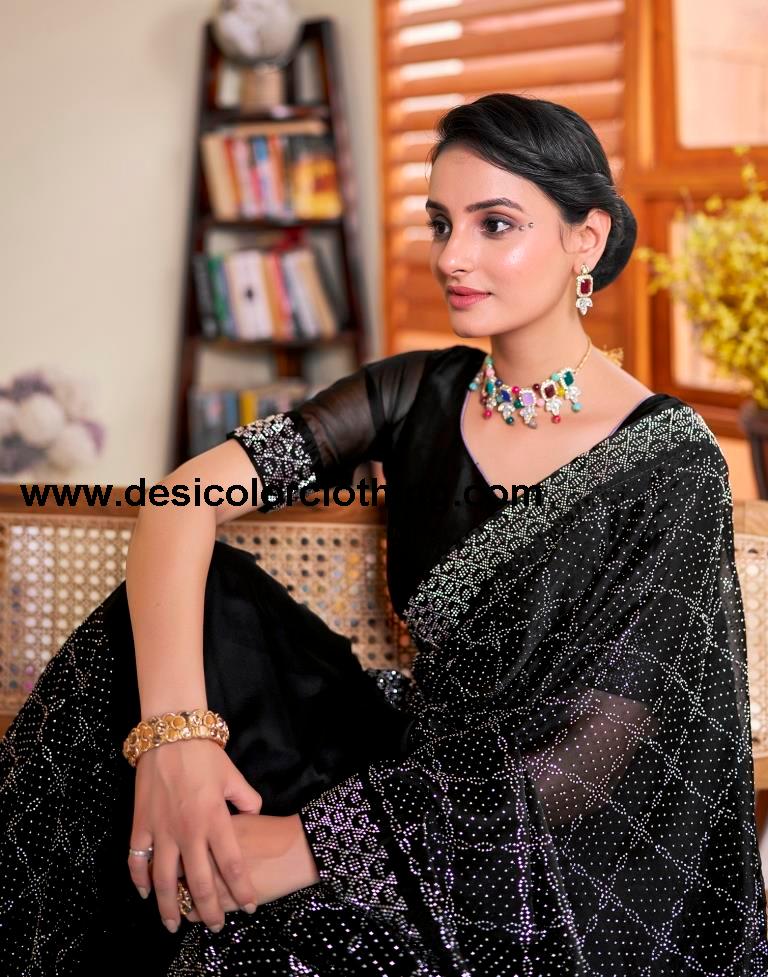 Black Georgette Plain Saree