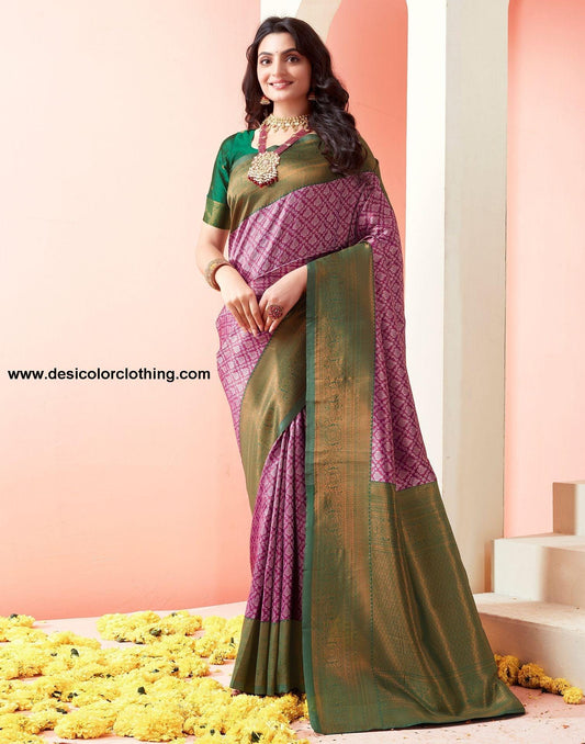 Dark Green Jacquard Silk Saree
