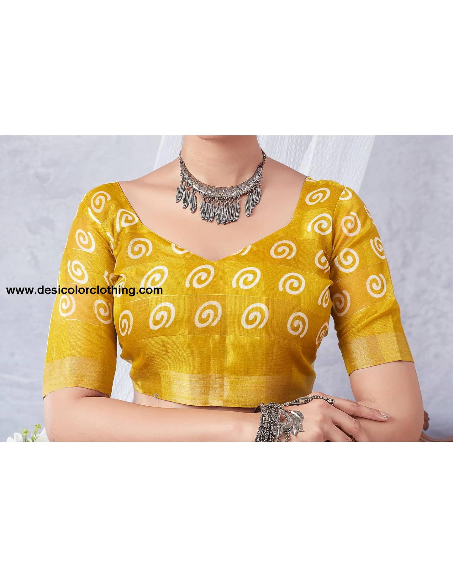 Yellow Printed Cotton Saree