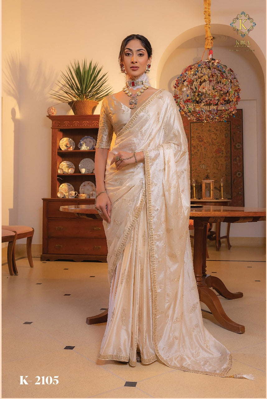 Product Image - Kamya Silk Designer Saree by Kira - Pure Satin with Hand Dyeing & Embroidery