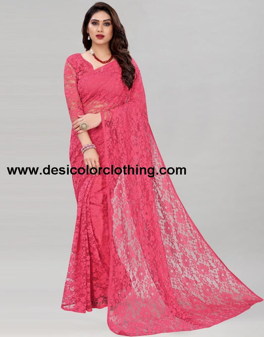 Rose Pink Coloured Russel Net Partywear saree