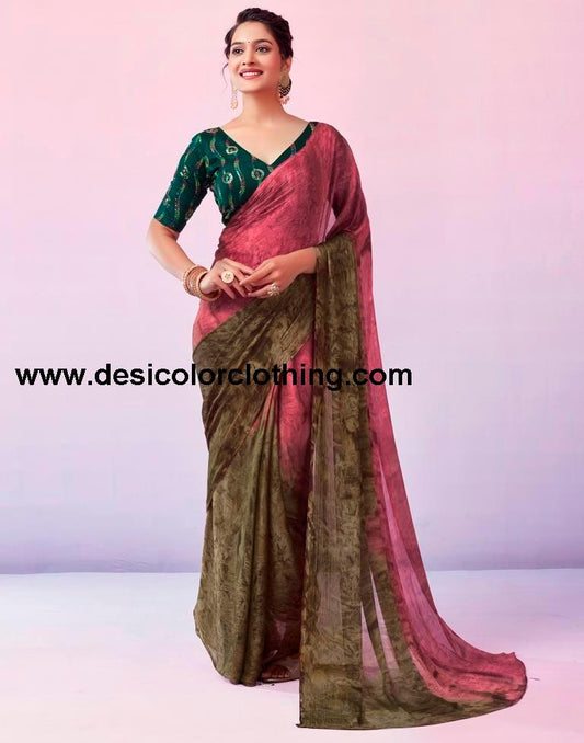 Pink Chiffon Printed Ready to Wear Saree