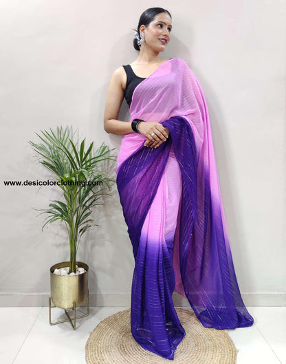 Pink Plain Georgette Pre-draped Saree