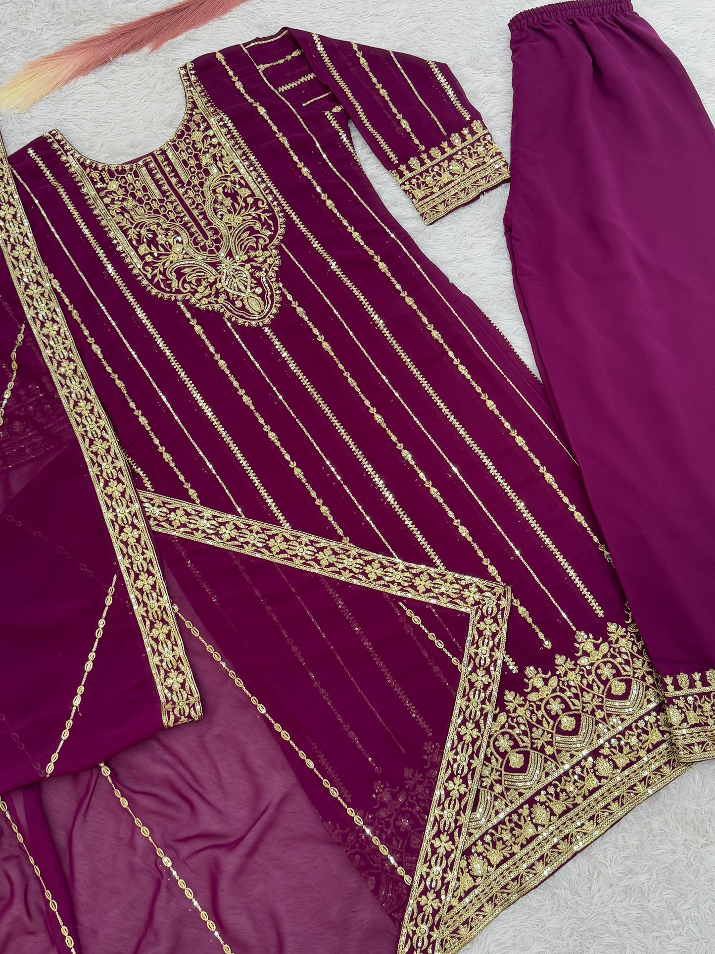 Product Image - Elegant 3 Piece Long Kurti Set with Palazzo and Dupatta - Designer Ethnic Wear