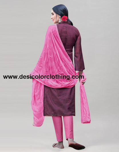 Wine Cotton Printed Unstitched Salwar Suit
