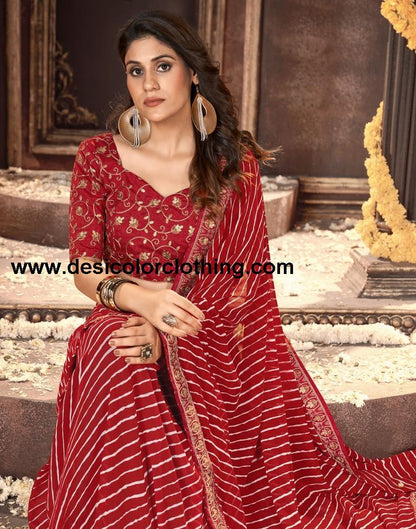 Red Printed Georgette Saree