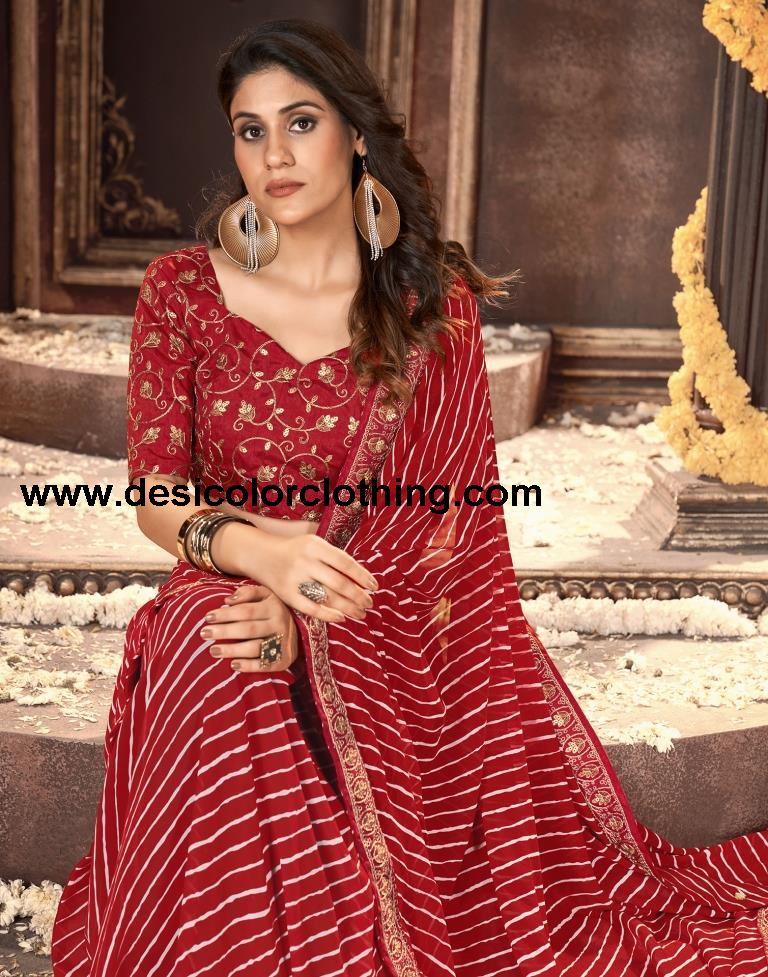 Red Printed Georgette Saree