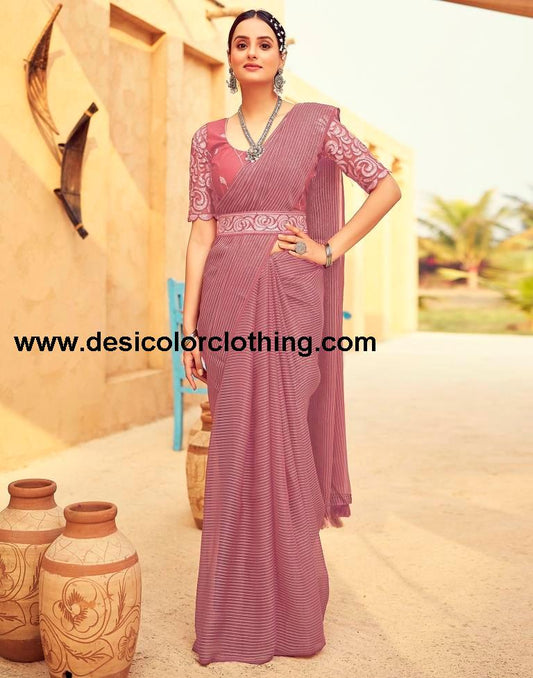 Dusty Pink Chiffon Plain Saree