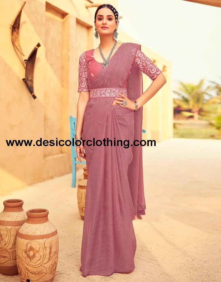 Dusty Pink Chiffon Plain Saree