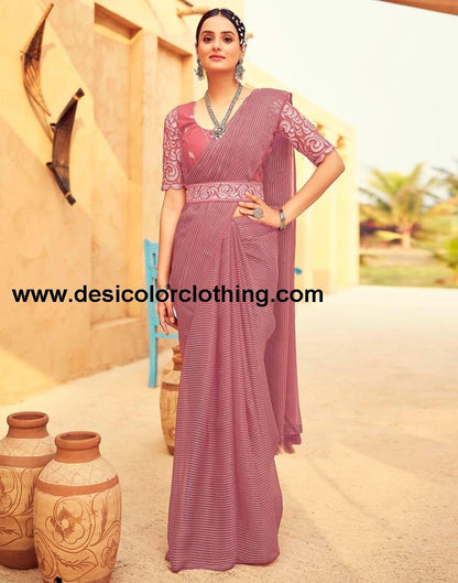 Dusty Pink Chiffon Plain Saree