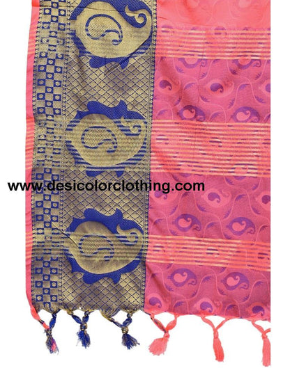 Brink Pink Coloured Poly Silk Jacquard Partywear saree