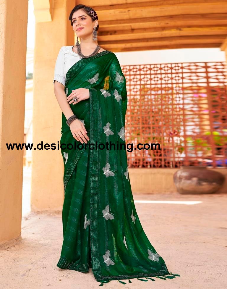 Bottle Green Chiffon Plain Ready To Wear