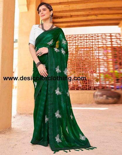 Bottle Green Chiffon Plain Ready To Wear