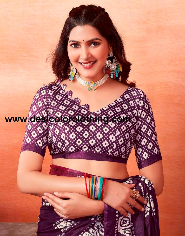 Dark Purple Silk Printed Sarees