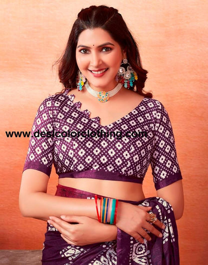 Dark Purple Silk Printed Sarees