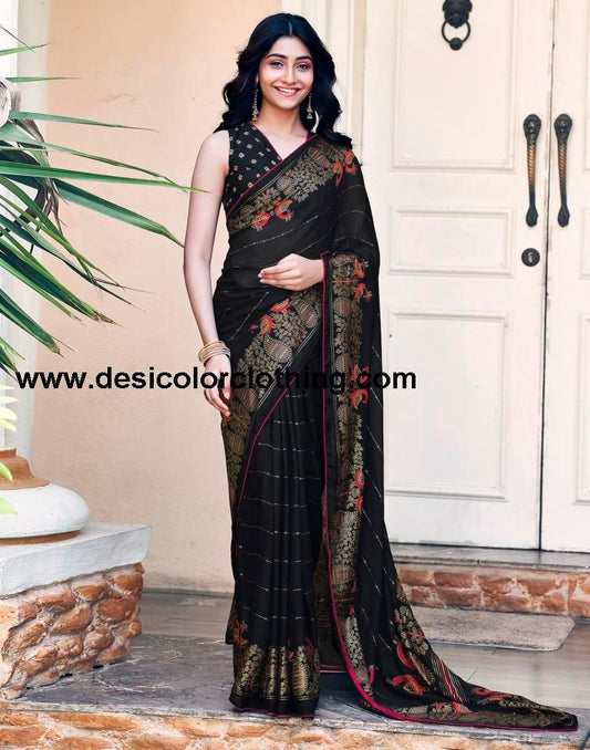 Black Cotton Printed Saree