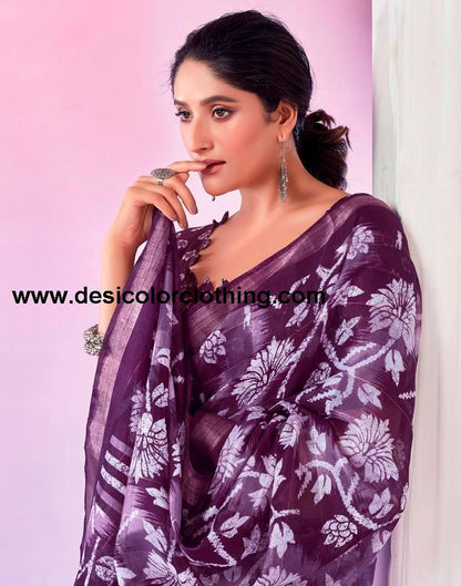 Dark Purple Cotton Zari Saree