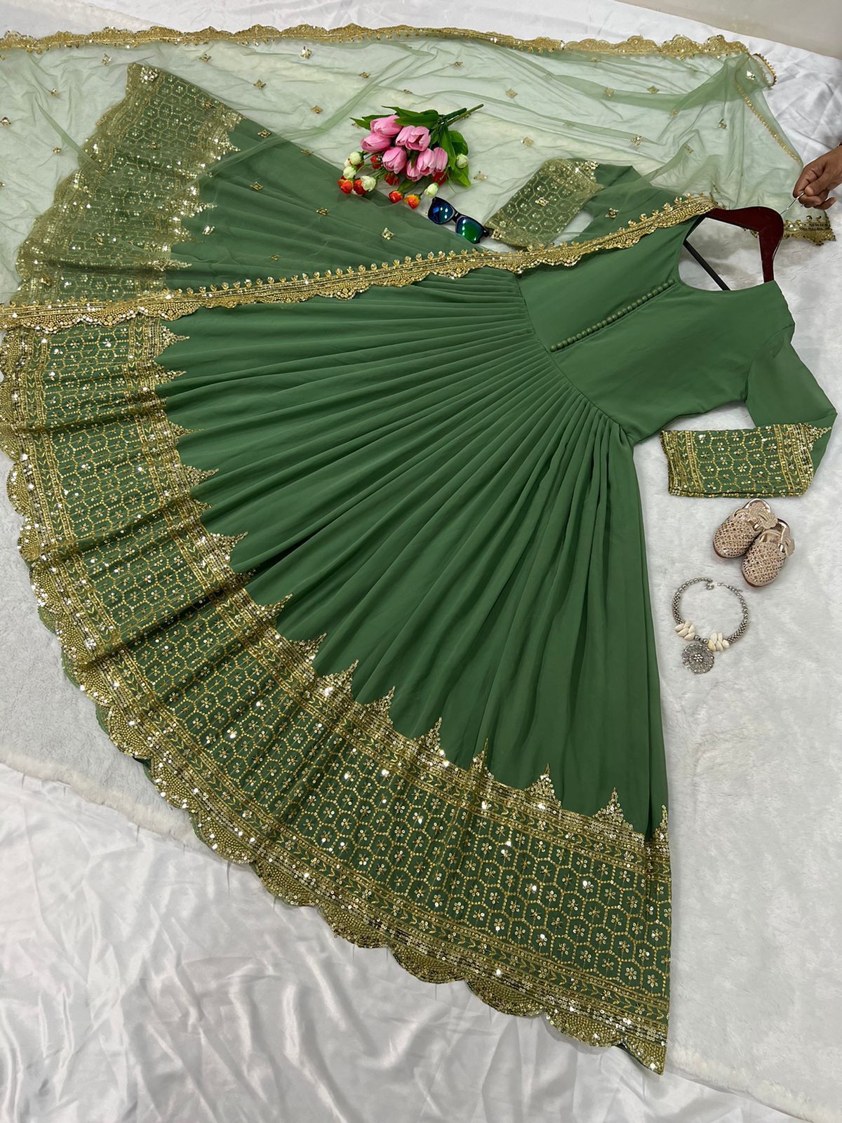 Product Image - Designer Party Wear Gown with Georgette Fabric & Embroidery
