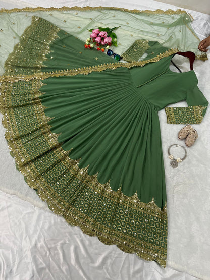 Product Image - Designer Party Wear Gown with Georgette Fabric & Embroidery