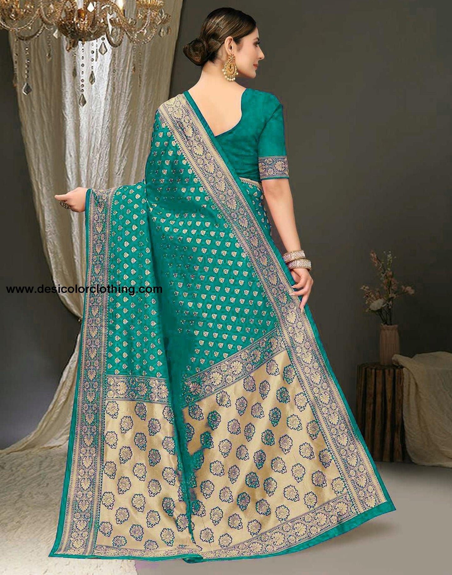 Rama Green Jacquard Silk Saree