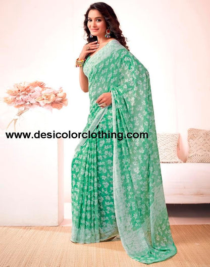 Pista Green Georgette Printed Saree