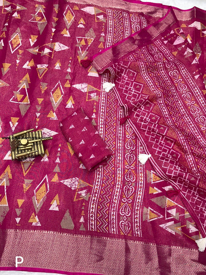 Fabric cotton zari jacquard with running blouse Saree