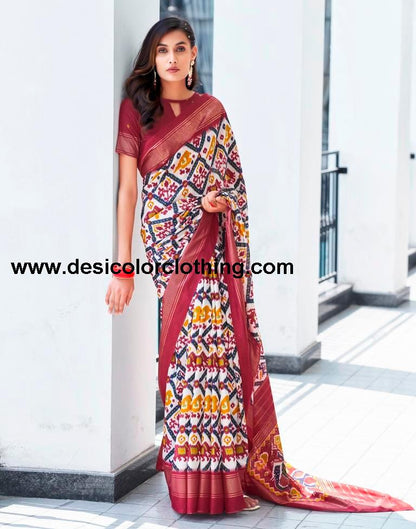 Red Silk Printed Saree