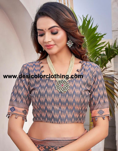 Peach  Silk Plain Sarees