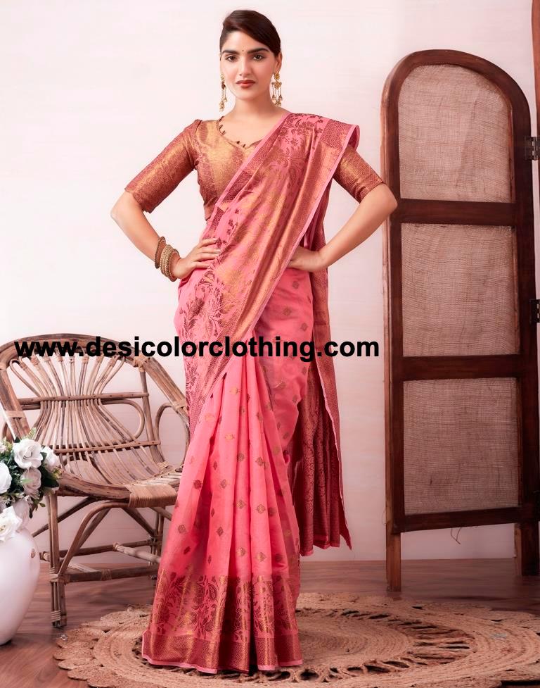Pink Silk Plain Saree