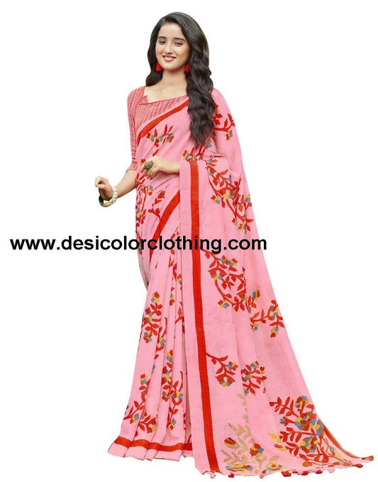 Pink Coloured Poly Cotton Printed Partywear saree