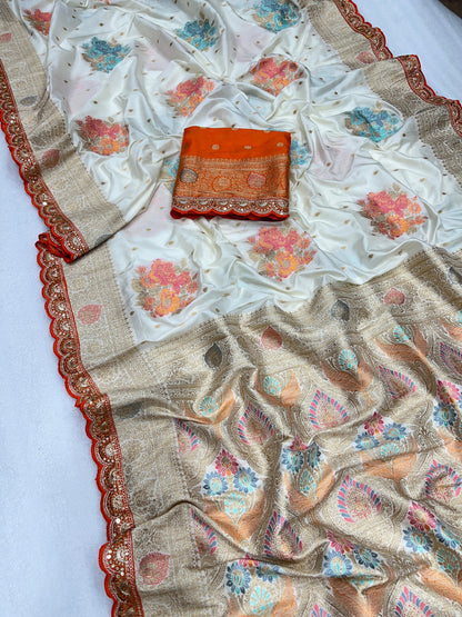 Product Image - Exquisite Designer Pure Silk Saree with Georgette Fabric - Festive Wear