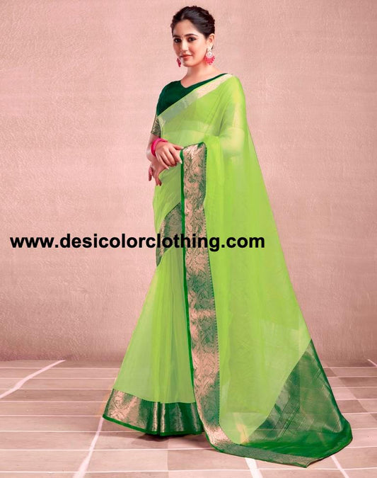 Dark Green Orgenza Plain Saree