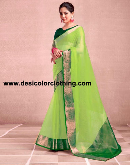 Dark Green Orgenza Plain Saree