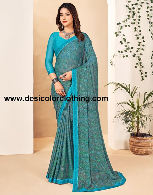 Blue Georgette Printed Sarees