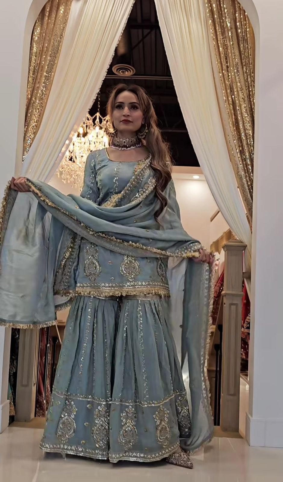 Product Image - Exclusive Designer Suit with Embroidered Chinon Silk