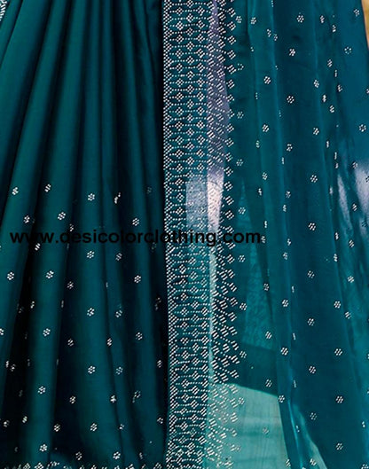 Rama Blue Georgette Plain Saree