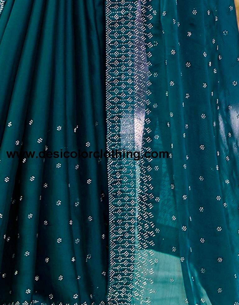 Rama Blue Georgette Plain Saree