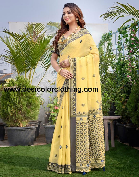 Yellow Silk Plain Sarees