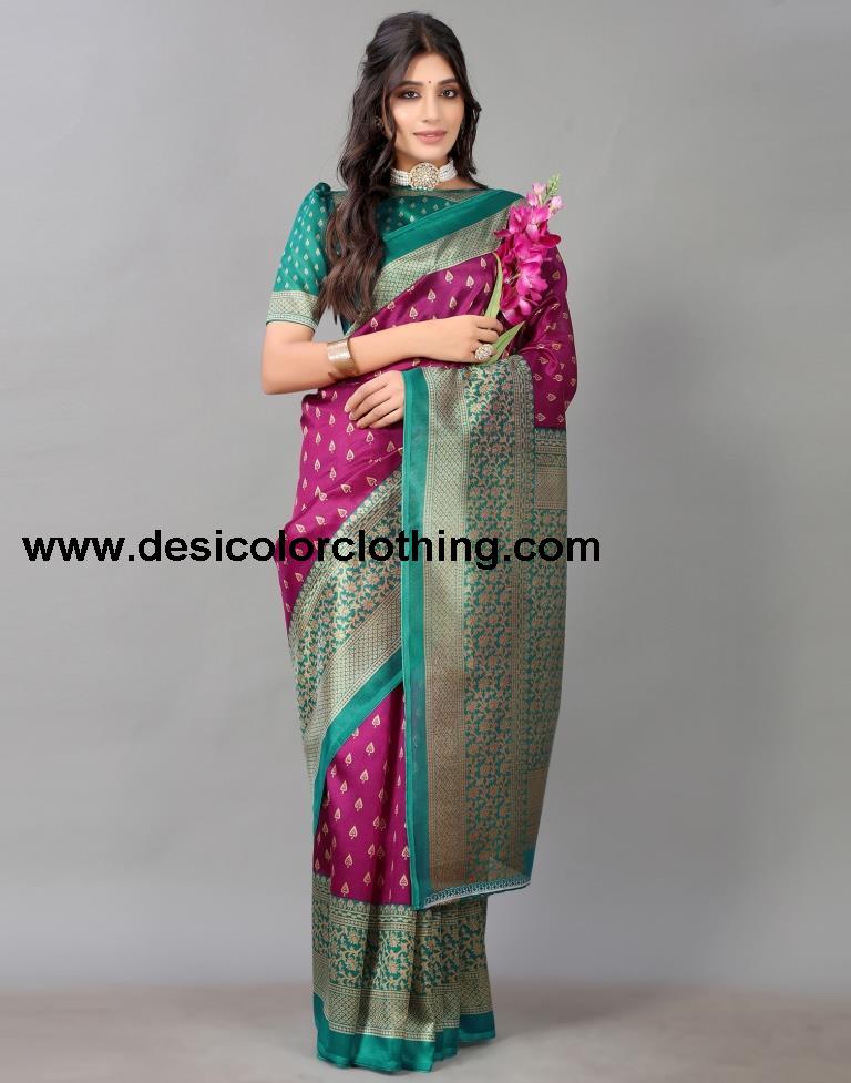Wine Printed Silk Saree