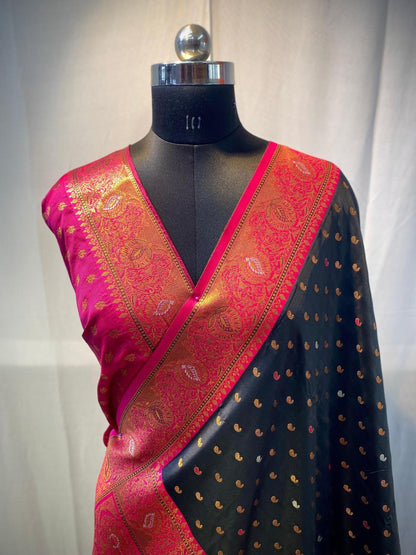 Product Image - Exquisite Pure Soft Paithani Silk Saree with Contrast Weaving Border