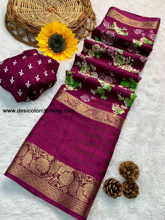 Beautiful Dola Silk Saree with Floral Design and Contrast Weaving