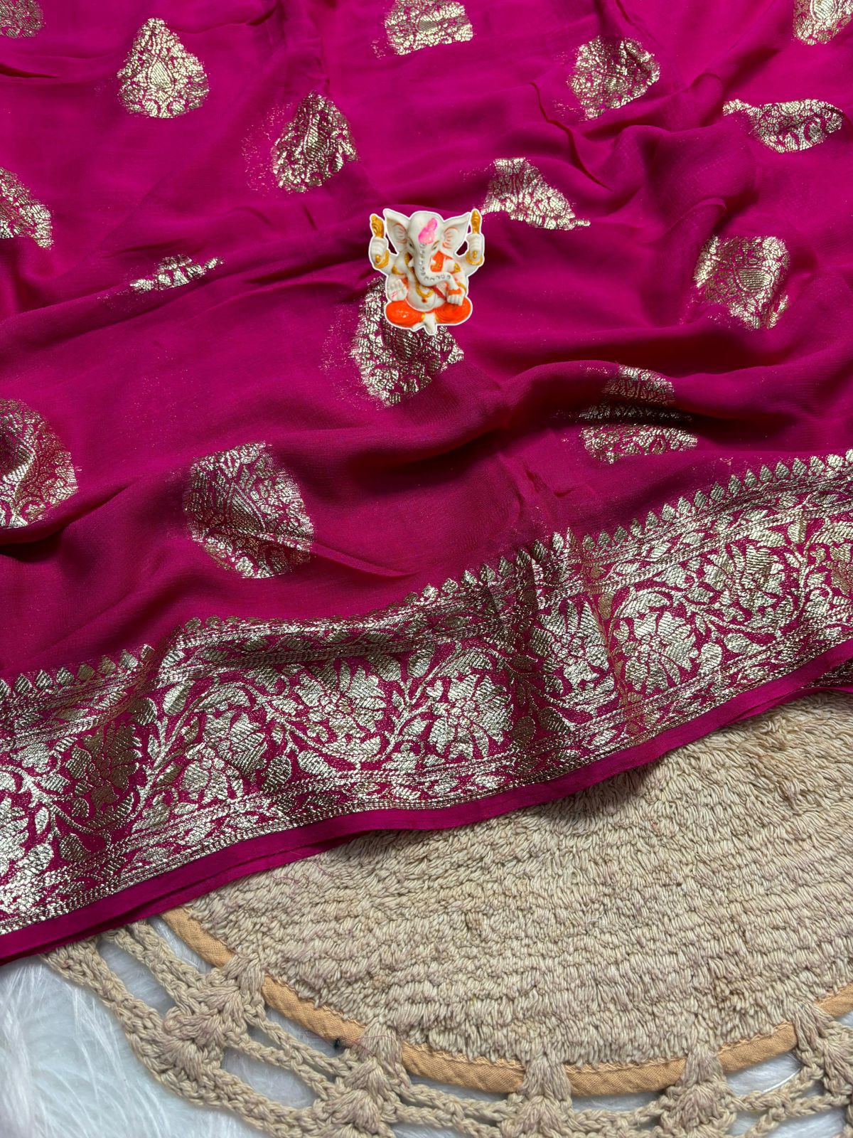 Product Image - Designer Viscose Georgette Saree with Contrast Blouse - Perfect for Festive & Wedding Wear