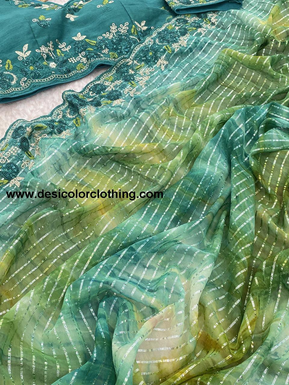 Pure Soft Georgette Sarees with Silver Weaving lining Nd Prisam Print With Heavy Embroidery Threads Sequence Ton to Ton work border aarco*