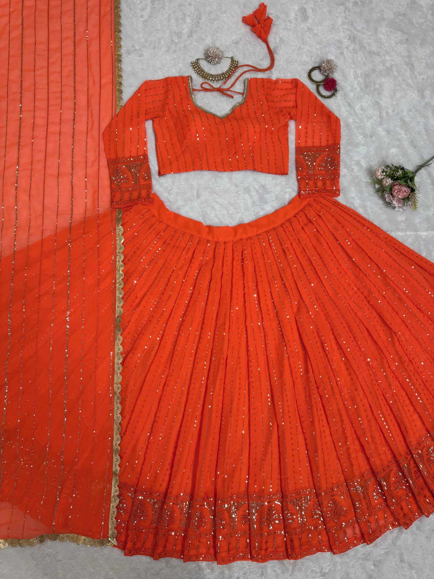 Product Image - QRC-321 Lehengha Choli Set - Foux Georgette, Thread with Sequnce Work