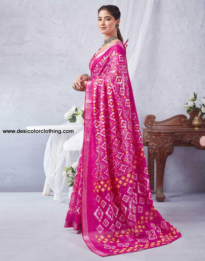 Pink Printed Cotton Geometric Saree