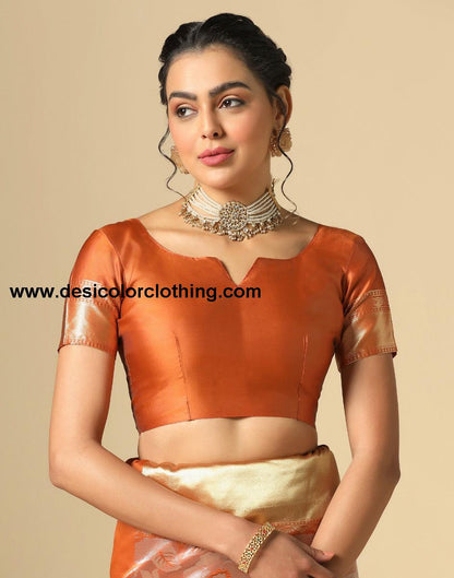 Rust Orange Banarasi Silk Saree