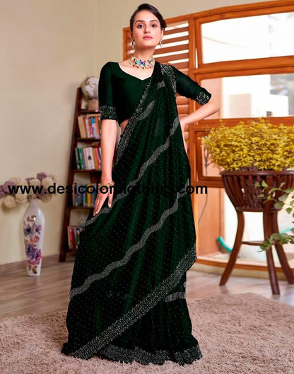 Dark Green Georgette Plain Saree