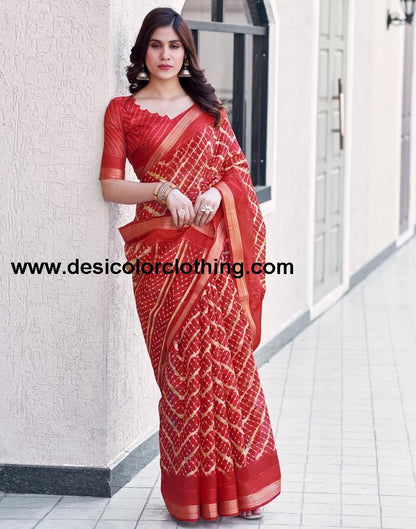 Red Cotton Printed Saree